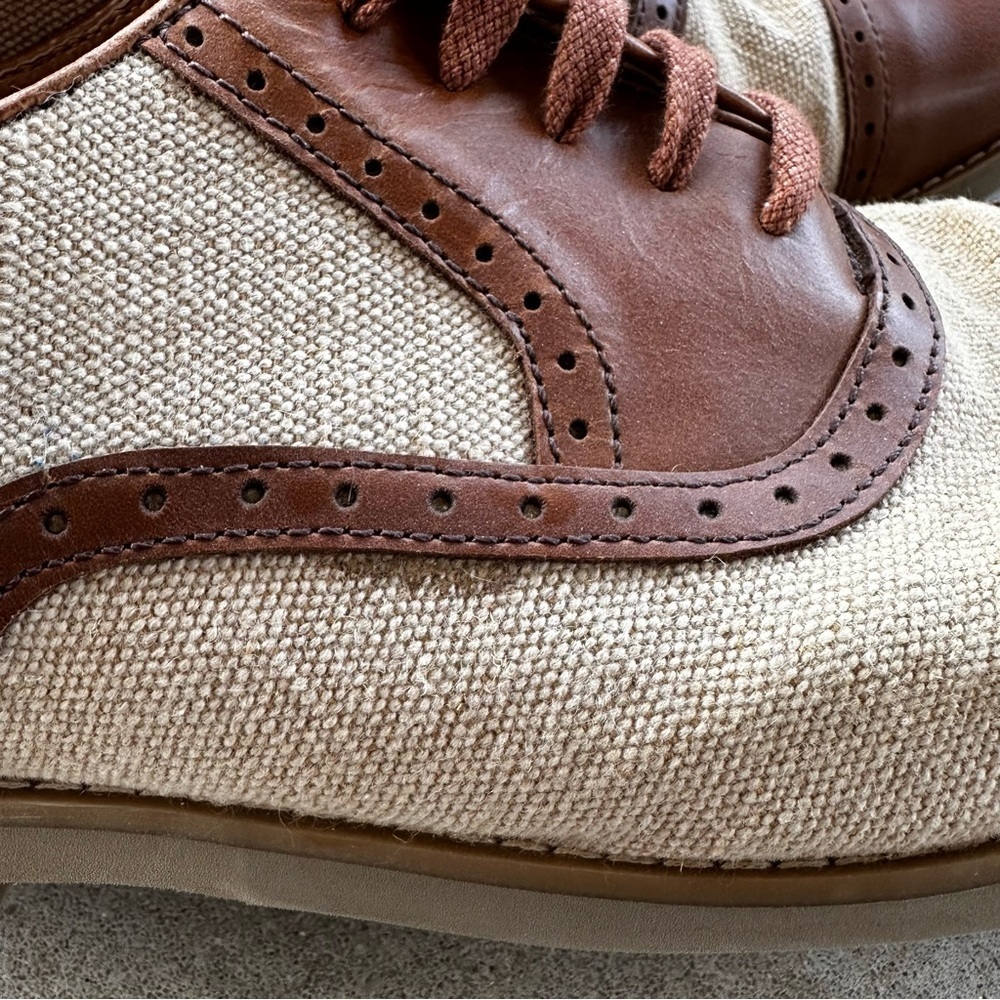Johnston & Murphy Ellington Cap Toe Tan Gatsby Linen Oxfords Men’s Size 12 M - Picture 5 of 14